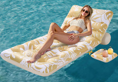 Adjustable Backrest Pool Floats - Tropical Leaves Pool Lounger Floaties Adults with Cup Holders