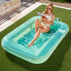 SLOOSH Inflatable Tanning Pool Lounger Float, 70" x 46", Cyan-L
