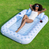 Inflatable Tanning Pool Lounger Float for Adults, 70" x 46" Blue Breezestar, 2025 Designer Series