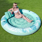 Inflatable Pool Float Lounge Round Suntan Tub Floatie for Adults, 72" x 65" Cyan