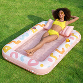 Inflatable Tanning Pool Lounger Float for Adults, Pink Doodle