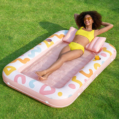 Inflatable Tanning Pool Lounger Float for Adults, Pink Doodle