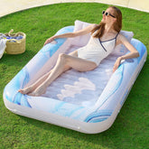 Inflatable Tanning Pool Lounger Float for Adults, 70" x 46" Blue Marble 2025