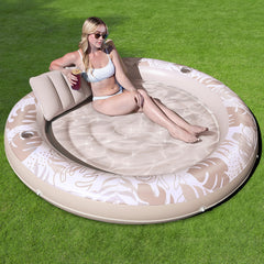 Inflatable Pool Float Lounge Round Suntan Tub Floatie for Adults, 72" x 65" Champagne