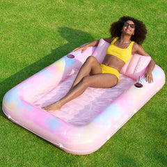 Inflatable Tanning Pool Lounger Float for Adults, 70" x 46" Pink Tie-dye, 2025 Designer Series