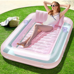 Inflatable Tanning Pool Lounger Float, 70" x 46", Cyan Pink-L