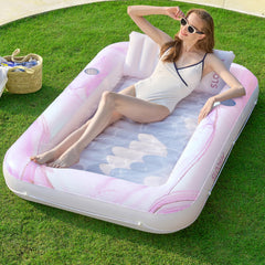 Inflatable Tanning Pool Lounger Float for Adults, 70" x 46" Pink Marble, 2025 Designer Series