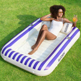Inflatable Tanning Pool Lounger Float for Adults, 70" x 46" Navyblue Stripe