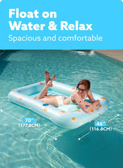 Inflatable Tanning Pool Lounger Float for Adults, 70" x 46" Blue Daisy, 2025 Designer Series