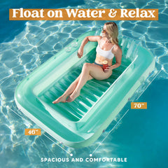 SLOOSH Inflatable Tanning Pool Lounger Float, 70" x 46", Cyan-L