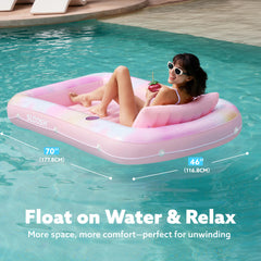 Inflatable Tanning Pool Lounger Float for Adults, 70" x 46" Pink Tie-dye, 2025 Designer Series