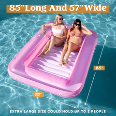 Inflatable Tanning Pool Lounger Float, 85" x 57", White Pink-XL