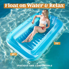 Inflatable Tanning Pool Lounger Float, 70" x 46", Blue-L