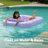 Inflatable Tanning Pool Lounger Float for Adults, 70" x 46" Purple Chase Flower