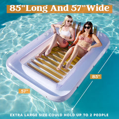 SLOOSH Inflatable Tanning Pool Lounger Float, 85" x 57", Golden White-XL