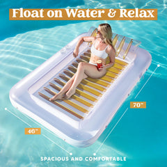 SLOOSH Inflatable Tanning Pool Lounger Float, 70" x 46", Golden White-L