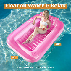 SLOOSH Inflatable Tanning Pool Lounger Float, 70" x 46", Pink-L