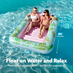 SLOOSH Inflatable Tanning Pool Lounger Float, 85" x 57" Cyan Pink XL