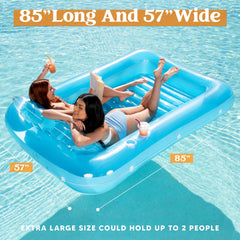 Inflatable Tanning Pool Lounger Float, 85" x 57", Blue-XL
