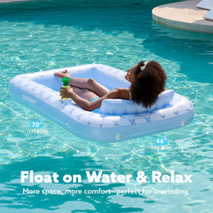Inflatable Tanning Pool Lounger Float for Adults, 70" x 46" Blue Breezestar, 2025 Designer Series