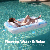 Inflatable Tanning Pool Lounger Float for Adults, 70" x 46" Blue Marble 2025