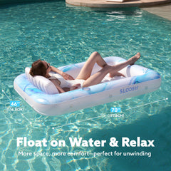 Inflatable Tanning Pool Lounger Float for Adults, 70" x 46" Blue Marble 2025