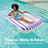 Inflatable Tanning Pool Lounger Float for Adults, 70" x 46" Navyblue Stripe