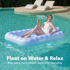 Inflatable Tanning Pool Lounger Float for Adults, 70" x 46" Blue Checker, 2025 Designer Series