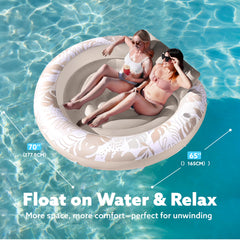 Inflatable Pool Float Lounge Round Suntan Tub Floatie for Adults, 72" x 65" Champagne