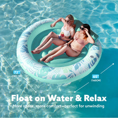 Inflatable Pool Float Lounge Round Suntan Tub Floatie for Adults, 72" x 65" Cyan