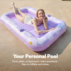 Inflatable Tanning Pool Lounger Float for Adults, 70" x 46" Purple Chase Flower