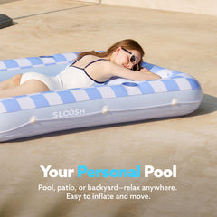 Inflatable Tanning Pool Lounger Float for Adults, 70" x 46" Blue Checker, 2025 Designer Series