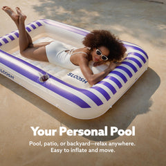 Inflatable Tanning Pool Lounger Float for Adults, 70" x 46" Navyblue Stripe