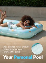 Inflatable Tanning Pool Lounger Float for Adults, 70" x 46" Blue Daisy, 2025 Designer Series