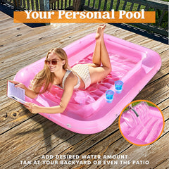 SLOOSH Inflatable Tanning Pool Lounger Float, 70" x 46", Pink-L