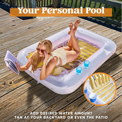SLOOSH Inflatable Tanning Pool Lounger Float, 70" x 46", Golden White-L