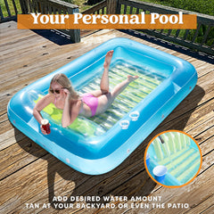 Inflatable Tanning Pool Lounger Float, 85" x 57", Blue Green-XL