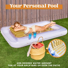 SLOOSH Inflatable Tanning Pool Lounger Float, 85" x 57", Golden White-XL