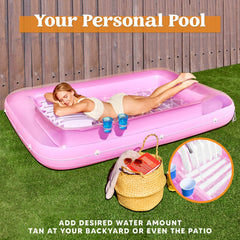 Inflatable Tanning Pool Lounger Float, 85" x 57", White Pink-XL