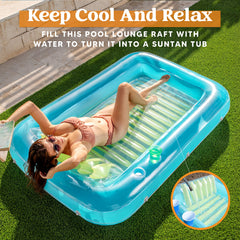 Inflatable Tanning Pool Lounger Float, 70" x 46", Blue Green-L