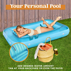 Inflatable Tanning Pool Lounger Float, 70" x 46", Blue-L