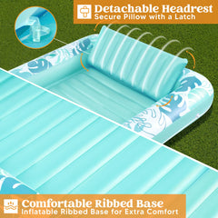 SLOOSH Inflatable Tanning Pool Lounger Float for Adults, Cyan White L