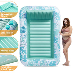 SLOOSH Inflatable Tanning Pool Lounger Float for Adults, Cyan White L