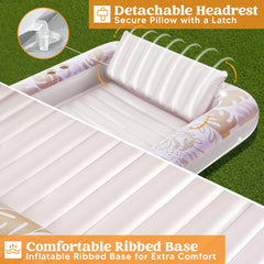 SLOOSH Inflatable Tanning Pool Lounger Float for Adults, 70" x 46" Gold White  L