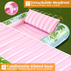 SLOOSH Inflatable Tanning Pool Lounger Float for Adults, 70" x 46"Cyan Pink L