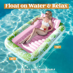 SLOOSH Inflatable Tanning Pool Lounger Float for Adults, 70" x 46"Cyan Pink L