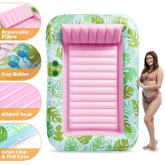 SLOOSH Inflatable Tanning Pool Lounger Float, 85" x 57" Cyan Pink XL