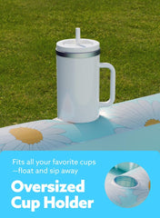 Inflatable Tanning Pool Lounger Float for Adults, 70" x 46" Blue Daisy, 2025 Designer Series