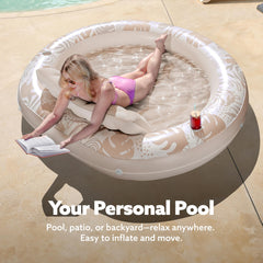 Inflatable Pool Float Lounge Round Suntan Tub Floatie for Adults, 72" x 65" Champagne