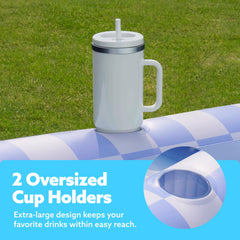 Inflatable Tanning Pool Lounger Float for Adults, 70" x 46" Blue Checker, 2025 Designer Series